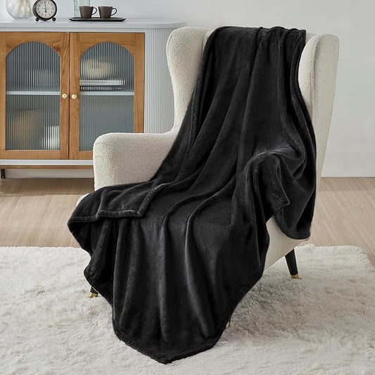 Bedsure GentleSoft Fleece Throw XL Blanket Black - 300GSM Soft Lightweight Plush Cozy Blankets for Bed, Sofa, Couch, Travel, Camping, 50x70 inches