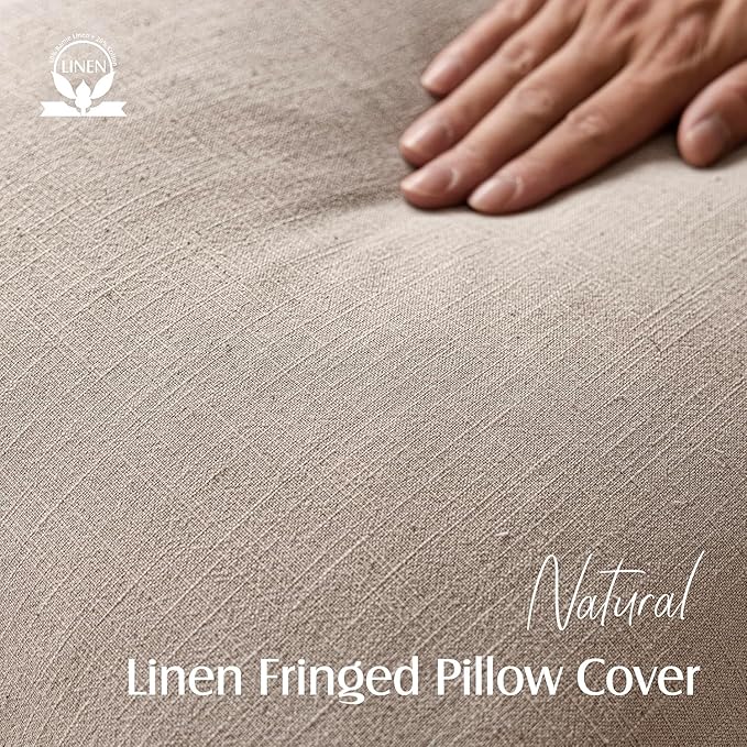 Foindtower Set of 2 Decorative Linen Fringe Lumbar Throw Pillow Covers Farmhouse Cushion Cover with Tassels Accent Pillowcase for Couch Sofa Bed Living Room Home Decor,12×24 Inch,Natural Linen