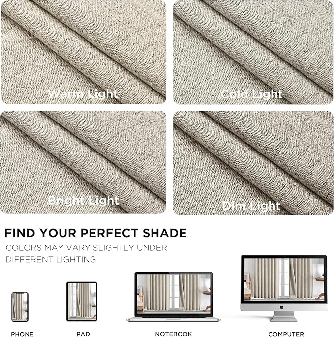 Joydeco Blackout Curtains for Bedroom - 100% Light Blocking 2 Panels Light Beige Drapes 70"W x 96"L, Thermal Insulated Room Darkening Curtains, Linen Textured for Living Room, Rod Pocket & Back Tabs