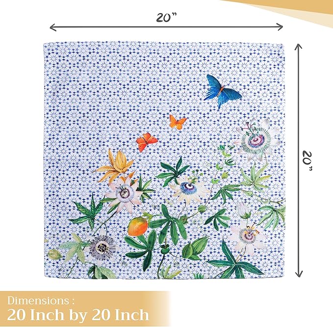 Maison d' Hermine Cloth Napkins Set of 4 100% Cotton Everyday Reusable Square Napkins Cloth Washable, Dinner, Party, Wedding, Restaurant, Spring/Summer (Passiflora, 20" x 20")