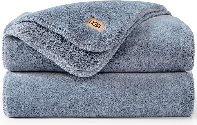UGG Whitecap Plush Throw Blanket Fleece Lightweight Soft Cozy Throw for Couch or Bed Luxury Home Decor for Living Room Washable Hypoallergenic Blankets for Dorm Decor, 50-inch x 70-inch, Denim Blue