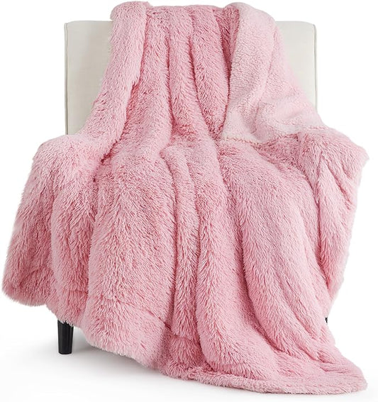 Bedsure GentleSoft Fluffy Pink Throw Blanket, Pink Decor Cozy Gifts for Teenage Girls, Soft Fuzzy Plush Thick Warm Furry Sherpa Fleece Faux Fur Throw Blanket for Couch, Cute Stuff for Women, 50x60