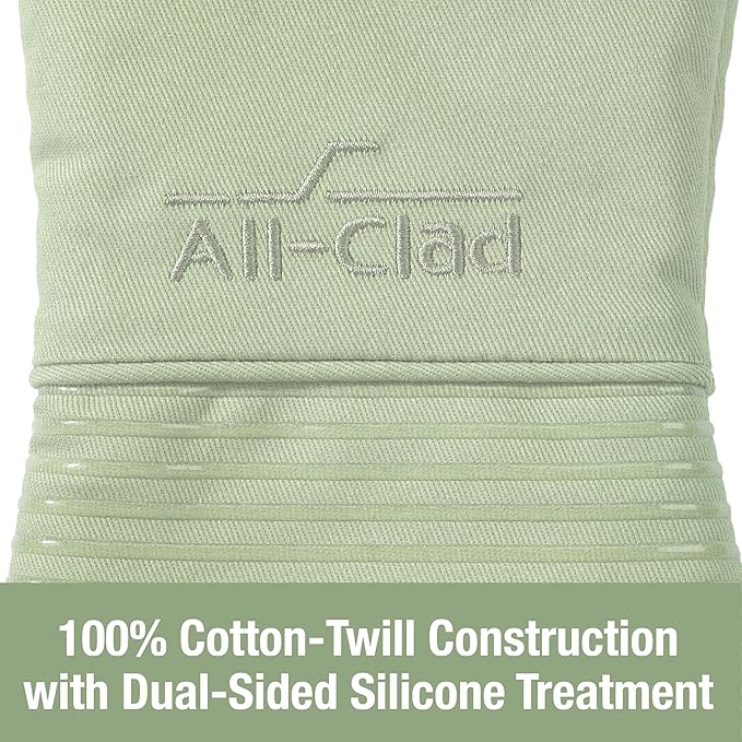 Extra Long Silicone Oven Mitts Heat Resistant 500 Degrees, 1 Pack, 14"x7" Fennel, All-Clad Kitchen Textiles