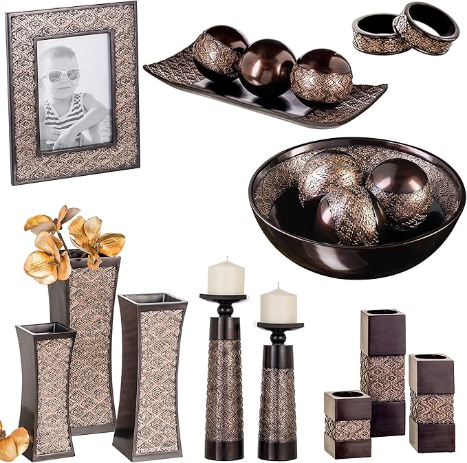 Creative Scents Dublin Brown Pillar Candle Holder Set of 2 - Home Decor Aesthetic, Coffee Table Decor Mantel Centerpieces Table Decorations, Living Room Decor or Dining Tabletop Decor -Gift Packaged-