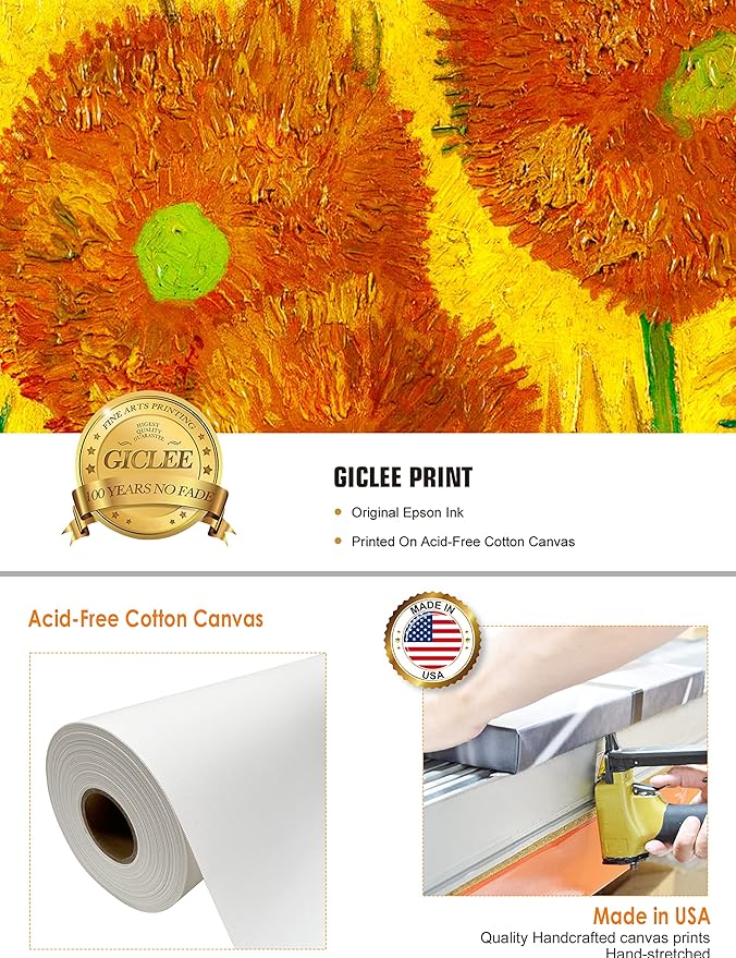 DECORARTS - Sunflowers, Vincent Van Gogh Art Reproduction. Giclee Canvas Prints Wall Art for Home Decor 20x16