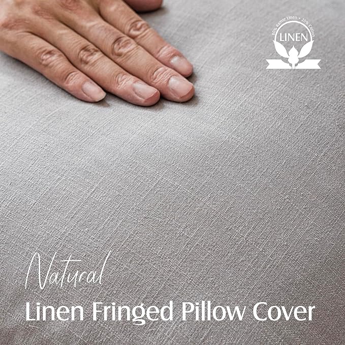 Foindtower Set of 2 Decorative Linen Fringe Throw Pillow Covers Cozy Farmhouse Cushion Cover with Tassels Accent Pillowcase for Couch Chair Sofa Bed Living Room Home Decor,22×22 Inch,Light Rustic Gray