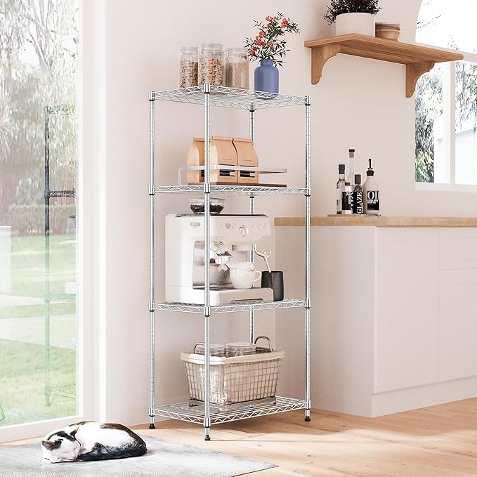 IZEUK 4-Tier Chrome Metal Storage Shelves, Adjustable Wire Shelving Unit Organizer for Kitchen, Bathroom, Home, 1000 lbs, 13.7" D x 23.6" W x 53.4" H