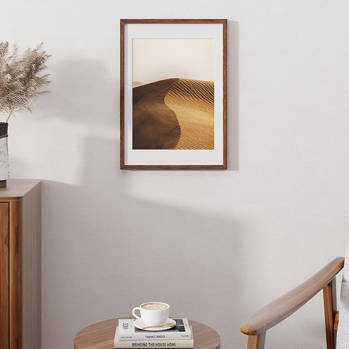 14x20 Picture Frame, Solid Oak Wooden 14"x20" Photo Frame for Wall, 14 x 20 Frame Matted to 12 x 16, Tempered Real Glass, 14 x 20 Collage Gallery Frames (Walnut Color, 1 Pack)