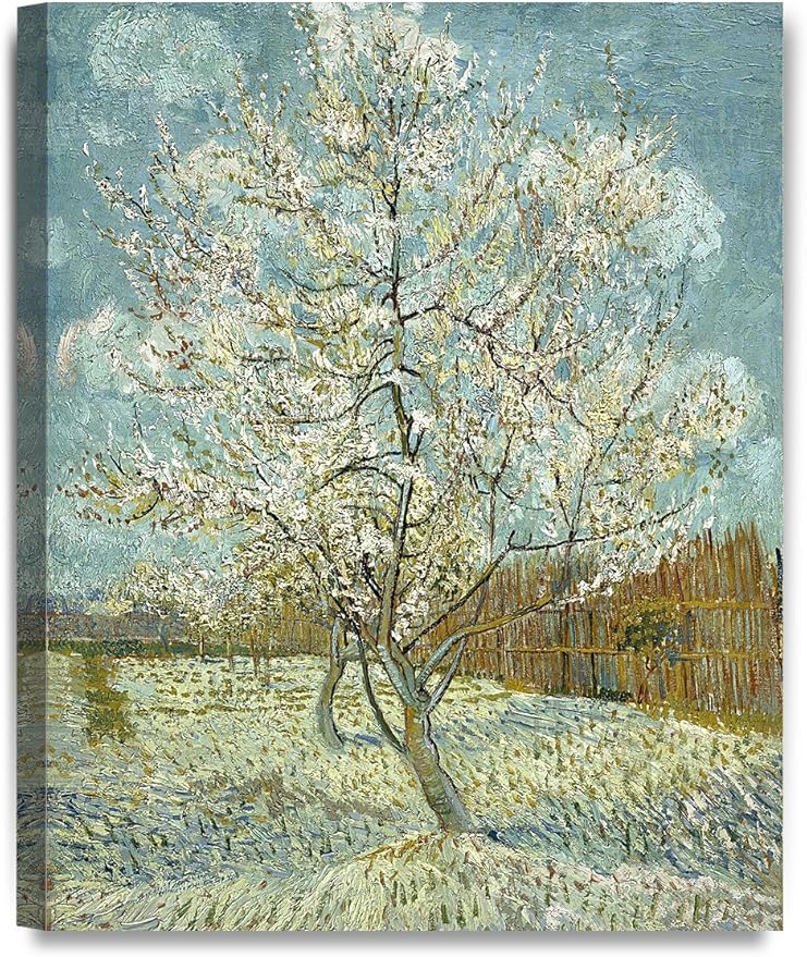 DECORARTS - The Pink Peach Tree, Vincent Van Gogh Art Reproduction. Giclee Canvas Prints Wall Art for Home Decor 20x16