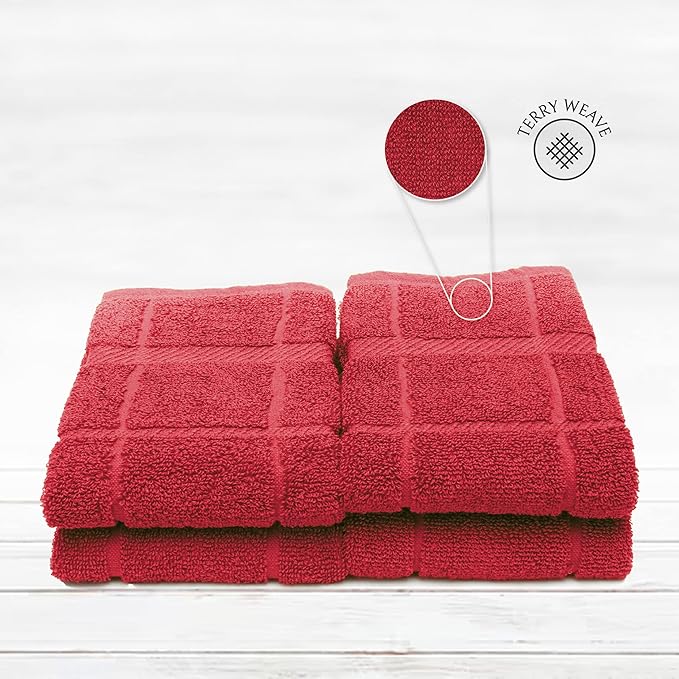100% Cotton Terry Dish Towels, 4 Pack Plain, 16 x26 Inches, Super Soft and Absorbent Kitchen Towels, Perfect for Kitchen Cleaning and Dish Washing | RED