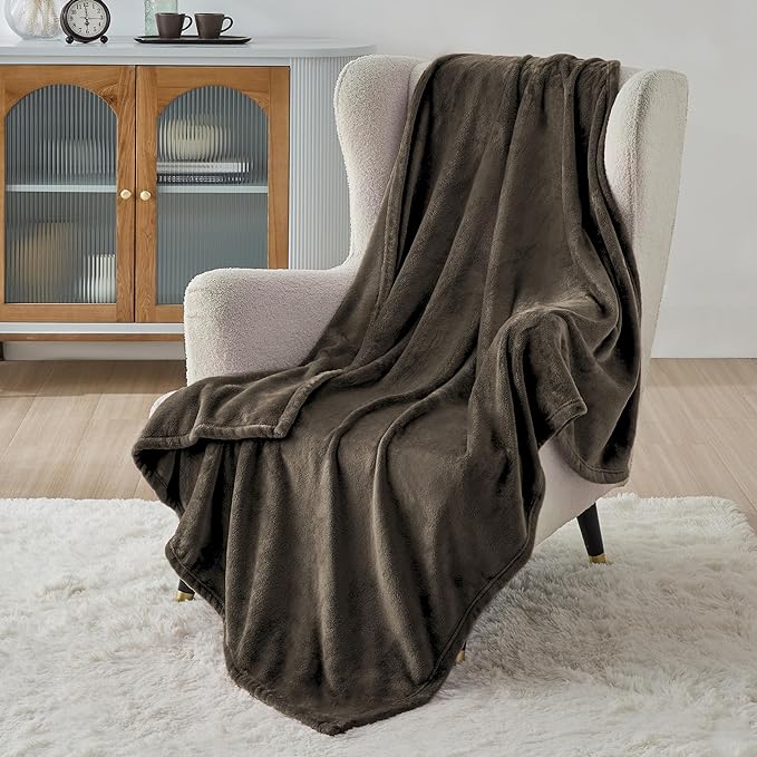 Bedsure GentleSoft Fleece Throw XL Blanket Brown - 300GSM Soft Lightweight Plush Cozy Blankets for Bed, Sofa, Couch, Travel, Camping, 50x70 inches