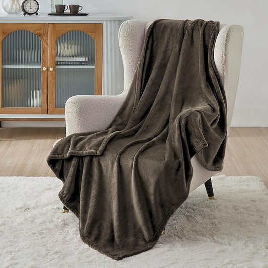 Bedsure GentleSoft Fleece Throw XL Blanket Brown - 300GSM Soft Lightweight Plush Cozy Blankets for Bed, Sofa, Couch, Travel, Camping, 50x70 inches