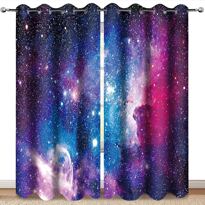 MissHope Outer Space Galaxy Blackout Curtains Women Men Kids Boys Universe Nebula Drapes Colorful Stars Starry Sky Decor for Home Bedroom Room Darkening Grommet Window Drapes 2 Panels, 52"x84"