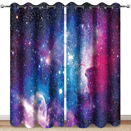 MissHope Outer Space Galaxy Blackout Curtains Women Men Kids Boys Universe Nebula Drapes Colorful Stars Starry Sky Decor for Home Bedroom Room Darkening Grommet Window Drapes 2 Panels, 52"x84"
