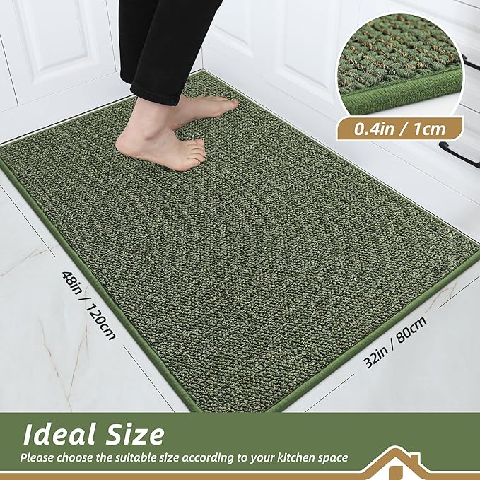 BEQHAUSE Kitchen Rugs 32"x48", Non-Slip Kitchen Mats for Floor, Super Absorbent and Stain Resistant Kitchen Rugs, Machine Washable Rugs for Kitchen, Hallway, Laundry & Sink, Green