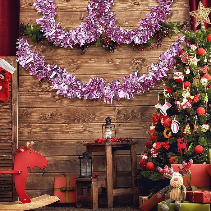 Dingion 59 Feet Christmas Tinsel Garland Metallic Twist Garland Ornaments Hanging Glitter Xmas Garland for Christmas Tree Indoor Outdoor Decoration Party Supplies