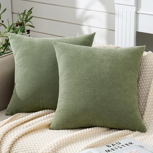 GAWAMAY Decorative Chenille Throw Pillow Covers 26x26 Inch Pack of 2, Soft Square Couch Pillow Cover for Sofa Cushion Living Room Bedroom Oversized Pillowcases Sage Green 66x66cm (ONLY Covers)