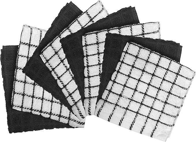 Bumble Dish Cloths (8 Pack) - 100% Cotton Dish Rags & Kitchen Washcloths for Washing Dishes | 12" x 12" | 405 GSM | Black