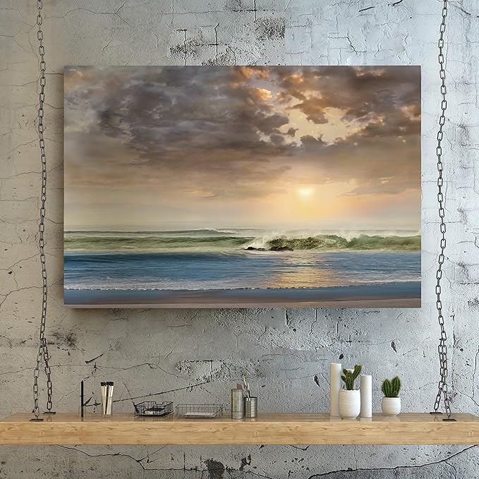 Renditions Gallery Canvas Beach Art Paintings Cloudy Sky Sunrise above Ocean Nature Hanging Artwork for Bedroom Office Kitchen Decor - 18"X27" LT08