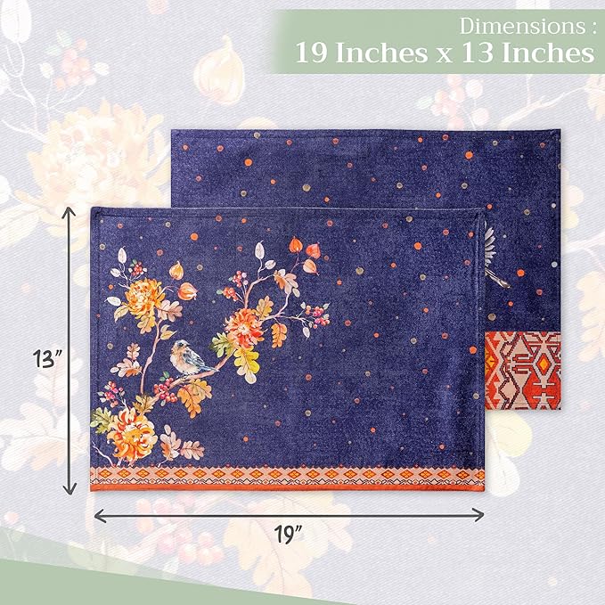 Maison d' Hermine Placemats Set of 4 100% Cotton Washable Cloth Place Mats, Reusable Table Mats for Kitchen Dining Decoration, Party, Wedding, Restaurant (Kelim - Infinity, 13" x 19")