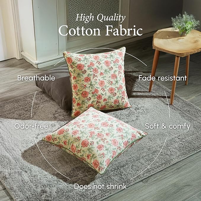 CPC Throw Pillow Covers for Couch, 20x20 Decorative Couch Pillows for Living Room, 100% Cotton Boho Pillow Case or Cute Outdoor Pillows, Flower Pillow Covers or Preppy Throws-Fire Opal