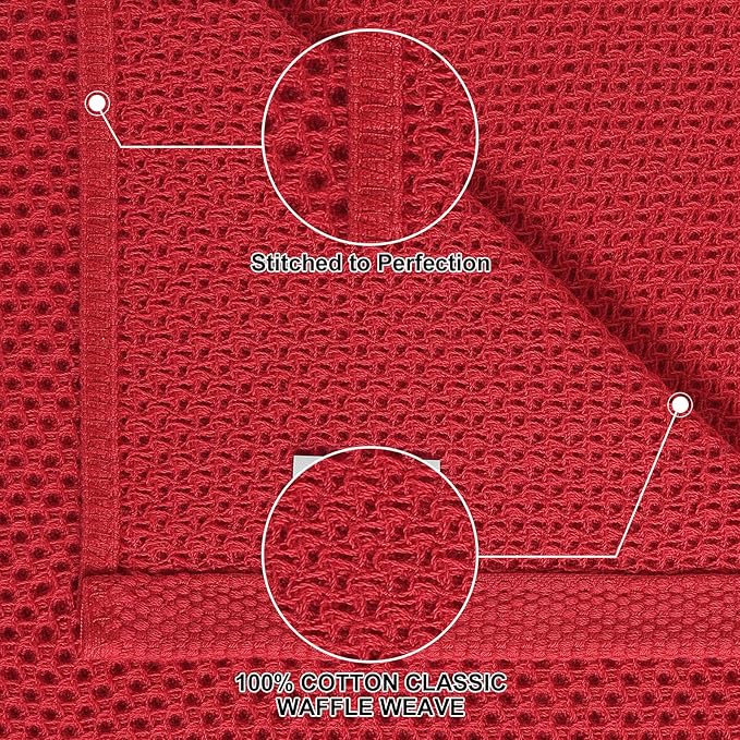 Homaxy 100% Cotton Kitchen Towels and Dishcloths Set, 12 x 12 Inches and 13 x 28 Inches, Set of 12 Bulk Kitchen Towels Set, Ultra Soft Absorbent Dish Cloths for Washing Dishes, Red