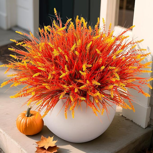 Artificial Fall Outdoor Faux Plants Decoration, 12 Bundles Fake Monkey Grass for Autumn Indoor Decor, Fall Lavender Flower Shrubs UV Resistant Bush Planter No Fade for Garden Porch Balcony(Mix)