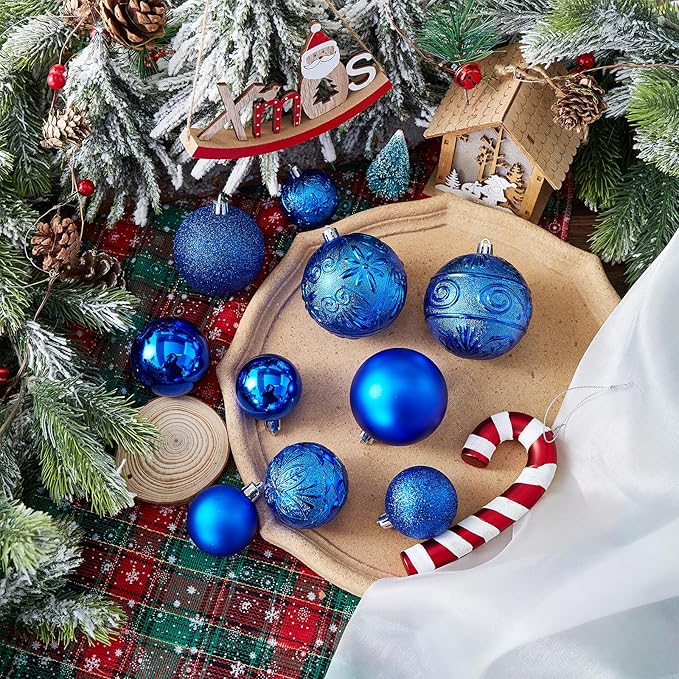 Wironlst Christmas Ball Ornaments - 30pcs Shatterproof Plastic Christmas Ornaments Hanging Ball Decorations for Xmas Tree, Holiday, Wedding, Party (Multi-Size, Blue)