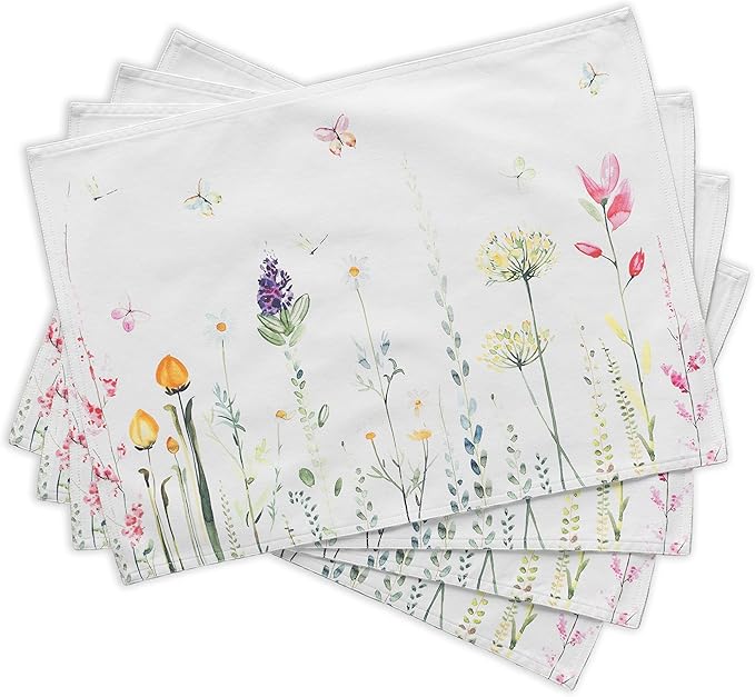 Maison d' Hermine Placemats Set of 4 100% Cotton Washable Cloth Place Mats, Reusable Table Mats for Kitchen Dining Decoration, Party, Wedding, Restaurant Spring/Summer (Botanical Fresh, 13" x 19")