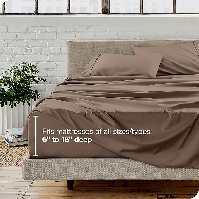 Bare Home Split King Sheet Set - 1800 Ultra-Soft Microfiber Bed Sheets - Double Brushed - Deep Pockets - Easy Fit - 5 Piece Set - Bed Sheets & Pillowcases (Split King, Taupe)