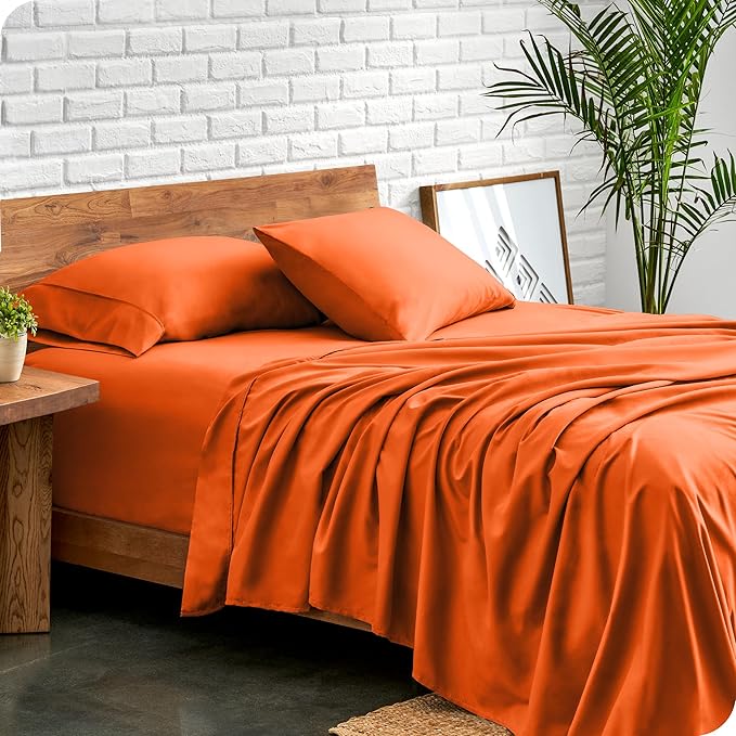 Bare Home Split Head Flex King Sheet Set - 1800 Ultra-Soft Microfiber Bed Sheets - Double Brushed - Deep Pockets - Easy Fit - 4 Piece Set - FlexTop King Bedding Sheets (Split Head Flex King, Orange)