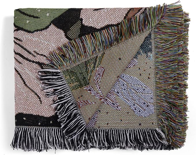 Boho Throw Blanket Reversible Cotton Bohemian Tapestry Hippie Room Decor Double Sided (Boho Flower Dark 50"x60")