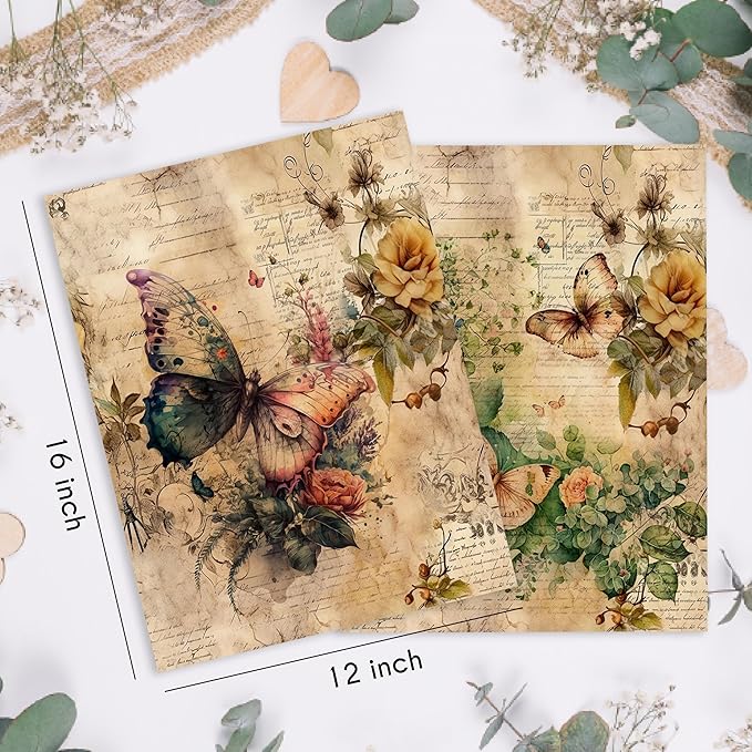 HRQKO Vintage Retro Butterfly Flower Wall Art Poster Prints Set of 4, Butterfly Floral Pictures Artwork Printing Posters Wall Decor, Blossom Botanical Prints for Bathroom Living Room 12”x16”