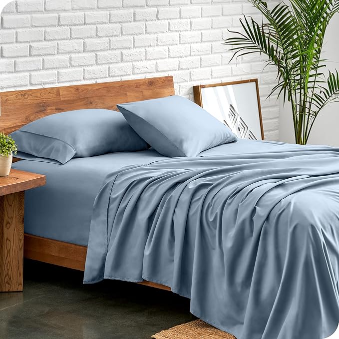 Bare Home King Sheet Set - Luxury 1800 Ultra-Soft Microfiber King Bed Sheets - Double Brushed - Deep Pockets - Easy Fit - 4 Piece Set - Bedding Sheets & Pillowcases (King, Dusty Blue)