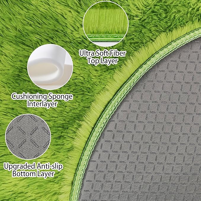 5x5 ft Tie Dye Green Round Rug for Bedroom Room Fluffy Circle Rug Furry Carpet Shaggy Circular Fuzzy Washable Non-Slip Large Area Rug Soft Indoor for Living Room Cute Aesthetic Home Decor