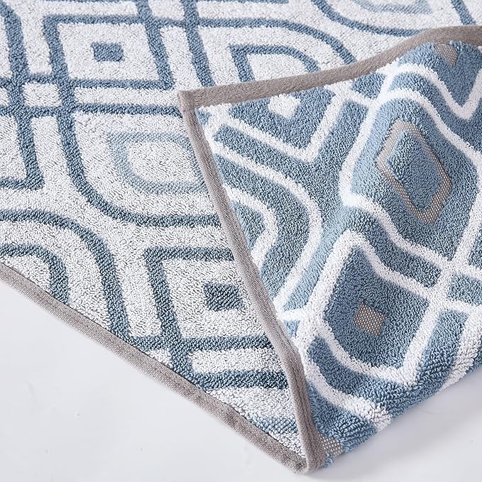 Modern Threads Oxford 6-Piece 100% Cotton Towel Set – Yarn Dyed Jacquard & Solid – Includes 2 Bath Towels, 2 Hand Towels, 2 Washcloths – Absorbent, Quick Dry, Soft & Durable – Blue