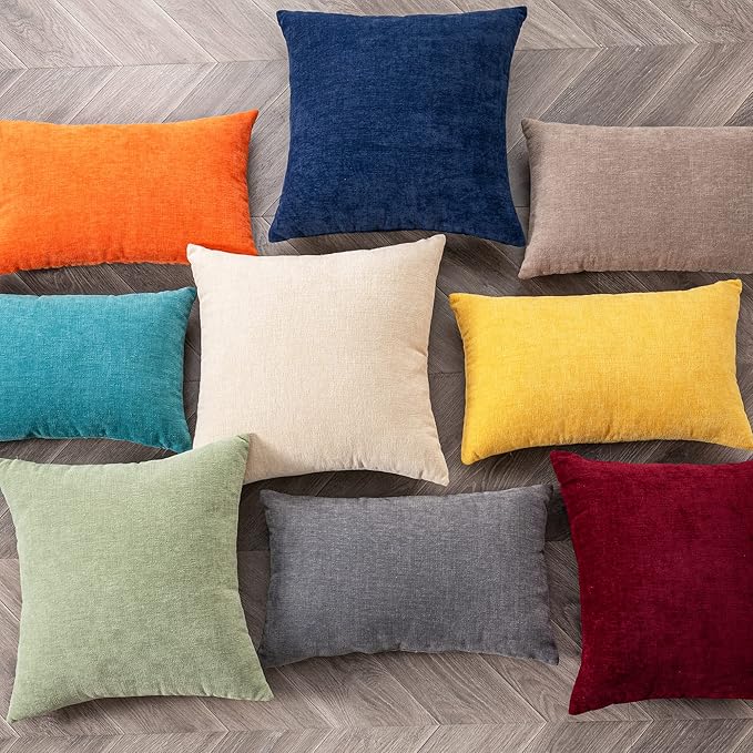 GAWAMAY Lumbar Support Pillow Decorative Rectangle Throw Pillow Covers 12"x20" Inch Set of 2, Soft Chenille Fall Pillowcase for Living Room Bedroom Sofa Couch Cushion Cover Grey 30x50cm (No Insert)