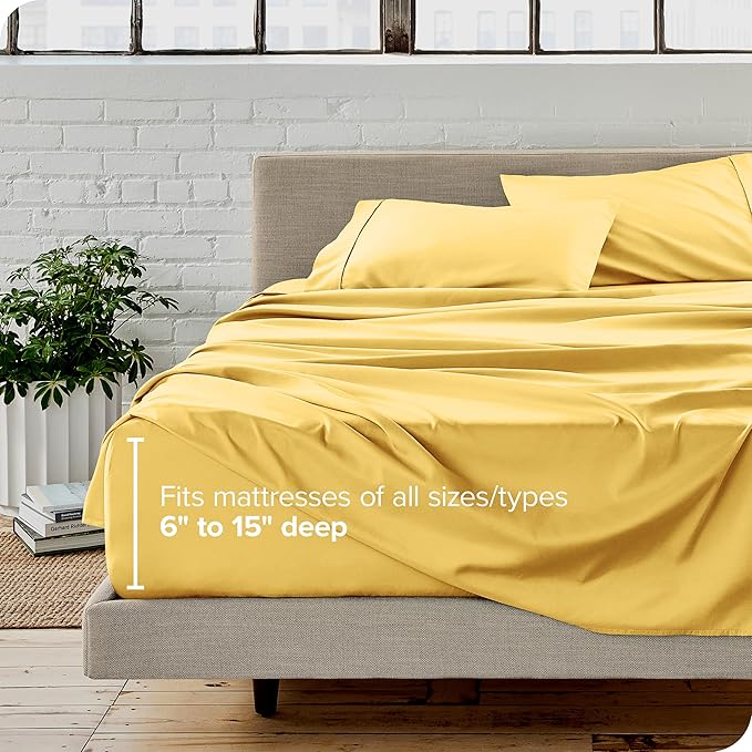 Bare Home King Sheet Set - Luxury 1800 Ultra-Soft Microfiber King Bed Sheets - Double Brushed - Deep Pockets - Easy Fit - 4 Piece Set - Bedding Sheets & Pillowcases (King, Lemon Drop)