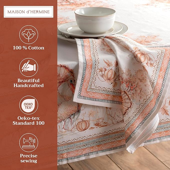 Maison d' Hermine Cloth Napkins Set of 4 100% Cotton Everyday Reusable Square Napkins Cloth Washable, Dinner, Party, Wedding, Restaurant (Giving Thanks, 20" x 20")