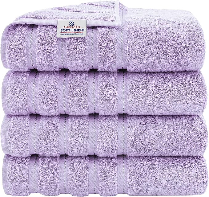 American Soft Linen Luxury 4 Piece Bath Towel Set, 600 GSM 100% Cotton Turkish Bath Towels for Bathroom, 27x54 in Extra Large Bathroom Shower Towels, Lilac
