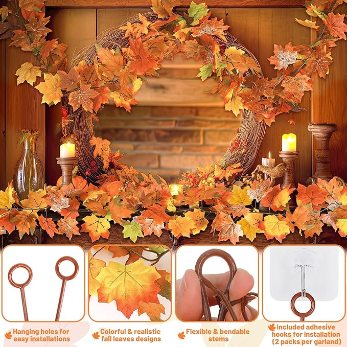 8 Pack Fall Garland Maple Leaf Clearance, Helifall1-8