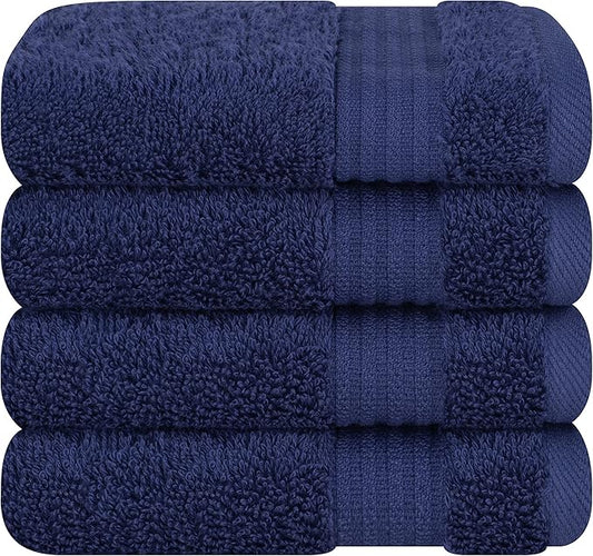 Cotton Paradise 100% Cotton Turkish Washcloth Set for Bathroom, 4 Piece Soft Absorbent Small Hand Face Towels Wash Rags, Navy Blue