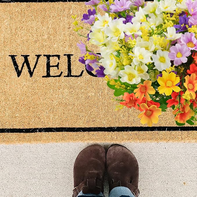 Uieke 6PCS Artificial Daisy Mums Flowers Outdoor UV Resistant Fake Silk Flowers No Fade for Outside Home DIY Garden Porch Window Box Décor (Orange Yellow. White, Purple)