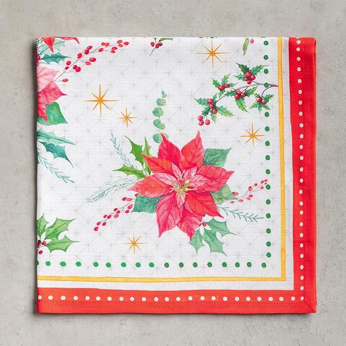 Maison d' Hermine Cloth Napkins Set of 4 100% Cotton Everyday Reusable Square Napkins Cloth Washable, Dinner, Party, Wedding, Restaurant (Poinsettia Christmas, 20" x 20")