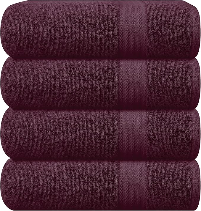 GLAMBURG Premium Cotton 4 Pack Bath Towel Set - 100% Pure Cotton - 4 Bath Towels 27x54 - Ideal for Everyday use - Ultra Soft & Highly Absorbent - Burgundy