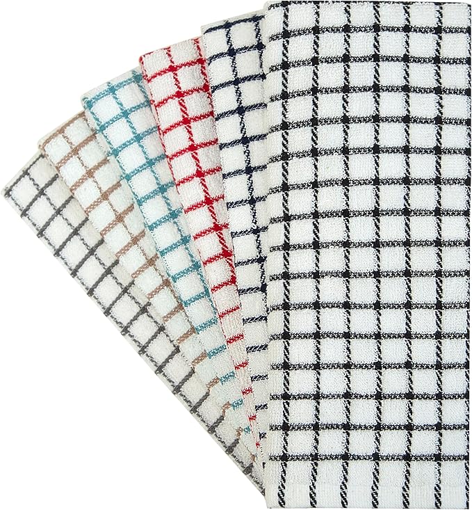 Premium Kitchen Towels (16”x 28”, 6 Pack) | Cotton Kitchen Hand Towels | Dish Towels | Kitchen Towels | Highly Absorbent Tea Towels Set | Multicoloured - Checked