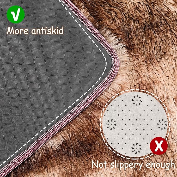 Super Soft Fluffy Living Room Area Rug 3x10 ft Tie-Dyed Brown Shaggy Furry Carpet Washable Non-Slip Floor Rugs Bedroom Bedside Nursery Rug Fuzzy Girls Boy Dorm Home Decor Aesthetic