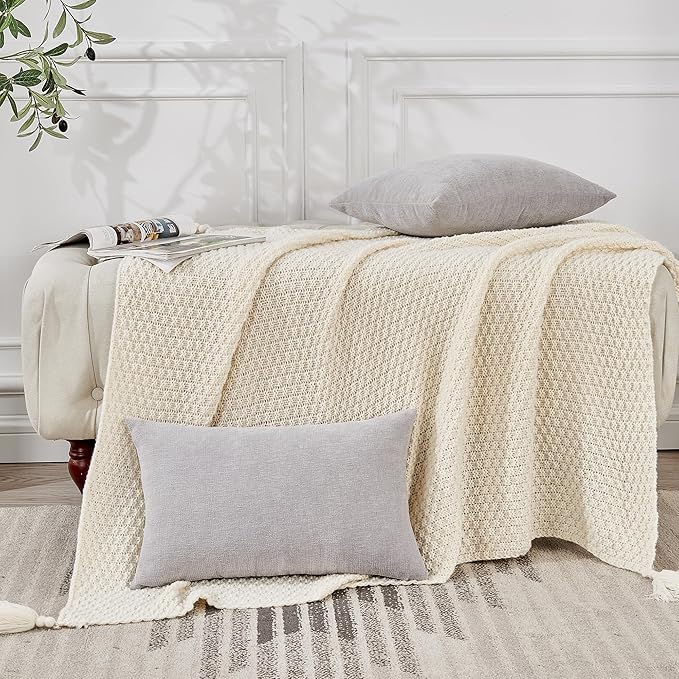 GAWAMAY Lumbar Support Pillow Decorative Throw Pillow Covers 12"x20" Inch Set of 2, Super Soft Chenille Pillowcase for Living Room Bedroom Sofa Couch Cushion Cover Light Grey 30x50cm (ONLY Covers)