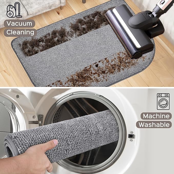 Washable Kitchen Rug 24" x 35.5" / 60cm x 90cm, Non Slip Kitchen Mat for Floor, Absorbent Indoor Entryway Rug for Laundry, Bathroom, Bedroom