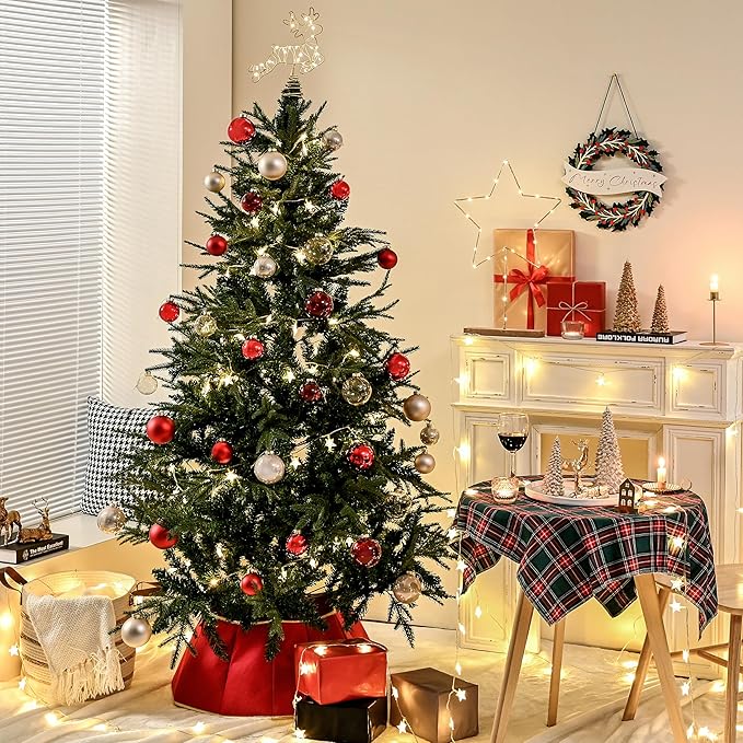 Red Ball Ornaments for Christmas Tree, Matte, Shiny, Clear Glass Ball Ornaments for Christmas Tree, 12Pcs Vintage Xmas Balls for Home Decoration, Thanksgiving, Party, DIY Gift